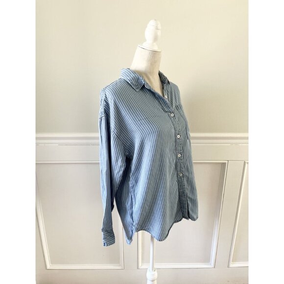 Forever 21 M Blue Striped Oversized Button-Down Shirt With Long Sleeves - Picture 2 of 4